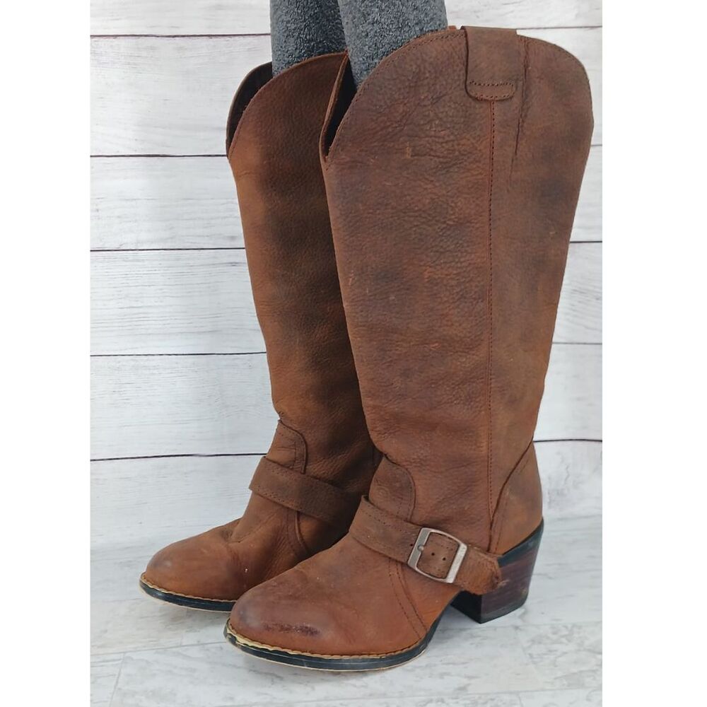 Durango 14 Inch Brown Belted Western Boots Cowboy Cowgirl Sz 6